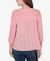 Ruby Rd. Petite Embroidered Terry Scoop Neck Top