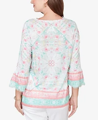 Ruby Rd. Petite Scalloped Neck Tapestry Print Knit Top