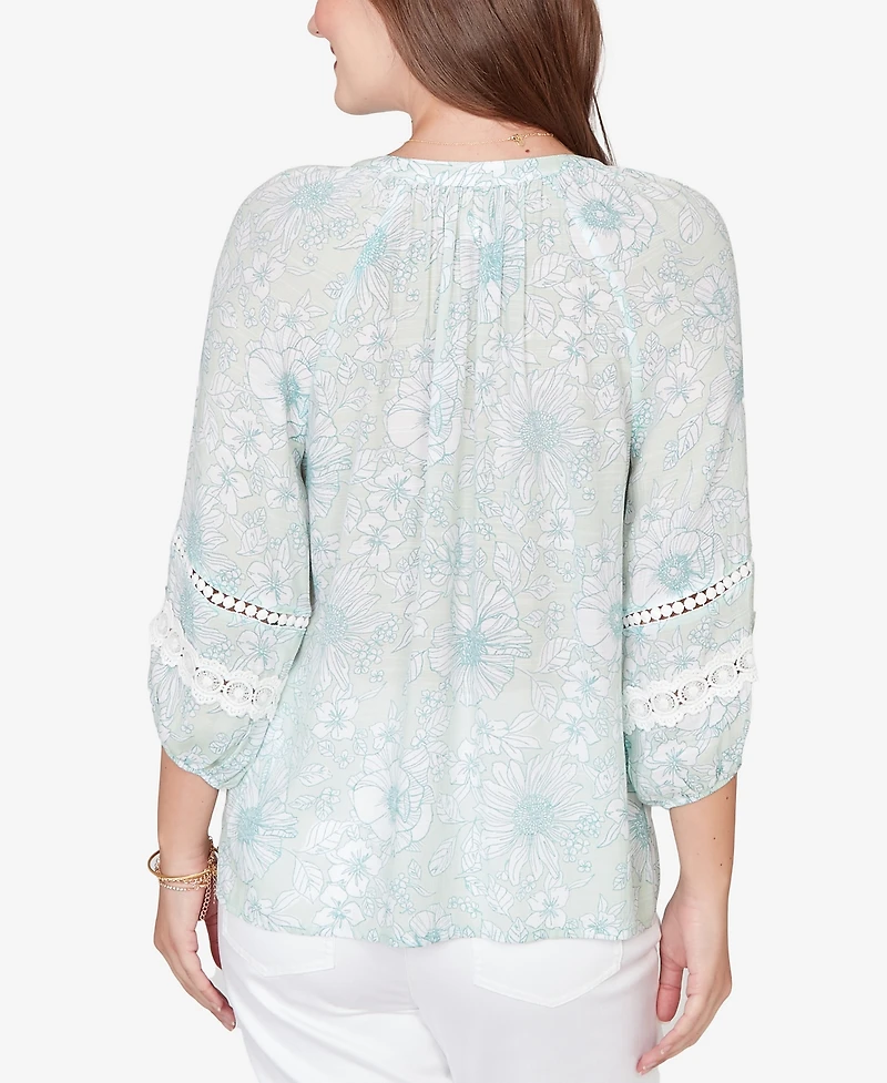 Ruby Rd. Petite Floral Silky Gauze Peasant Top