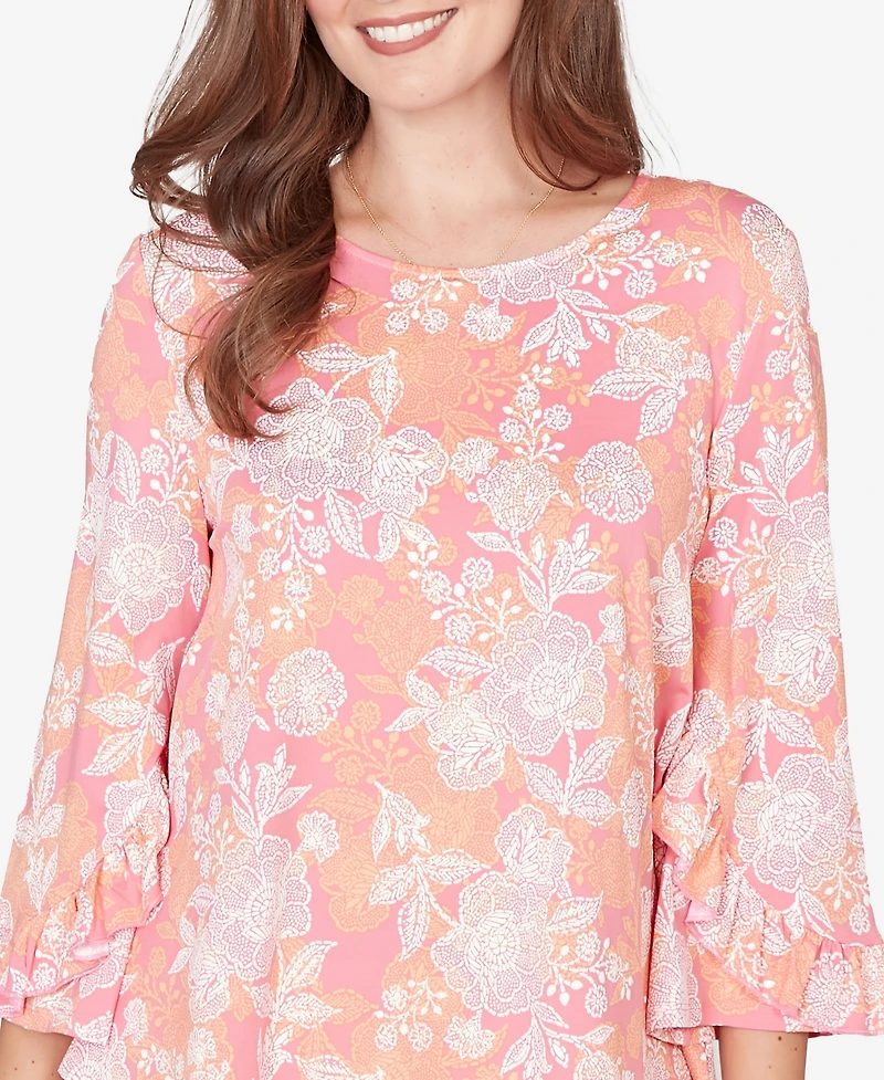 Ruby Rd. Petite Floral Puff Print Ruffle Knit Top
