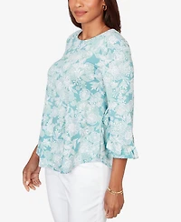 Ruby Rd. Petite Floral Puff Print Ruffle Knit Top