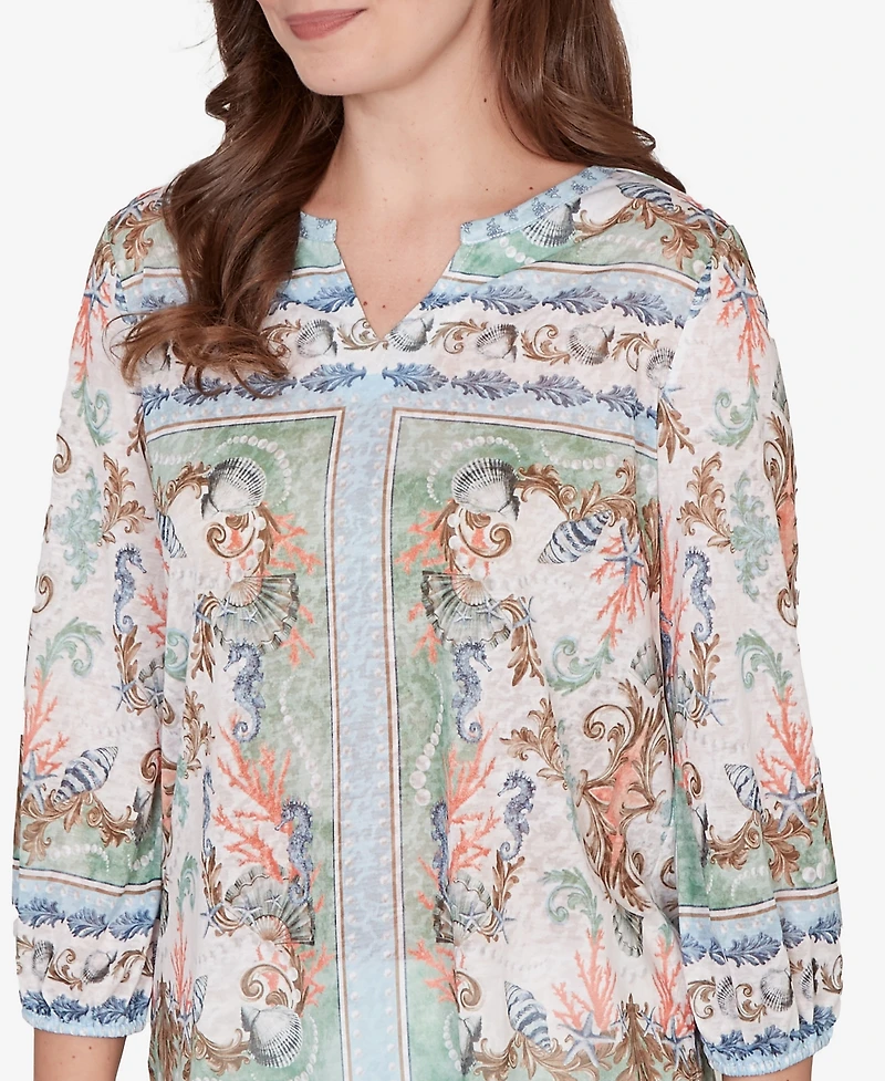 Ruby Rd. Petite Ocean Motif Burnout Knit Top