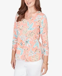 Ruby Rd. Petite Embellished Oceania Floral Knit Top