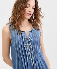 Lucky Brand Women's Cotton Pleated Denim Mini Dress
