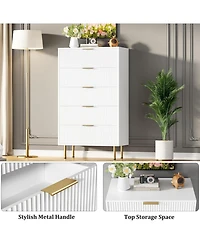 gaomon Fluted 5 Drawer Dresser with Wide Drawers, Modern Wooden Storage Chest for Living Room, Entryway