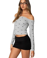 Edikted Women's Ryna Bows & Dots Off Shoulder Top