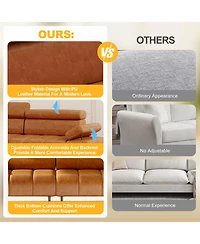gaomon 86'' Futon Sofa Bed, 3 Seater Pu Faux Leather Futon Sleeper Couches Sofa with Adjustable Sofa Backrest and 6-position adjustable headrest