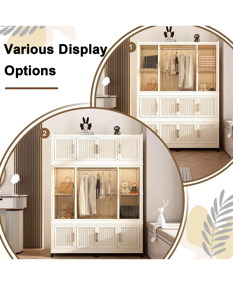Boyel Living Portable Wardrobe Closet with 12 Magnetic Doors, 1 Hanging Rod & 6 Hangers