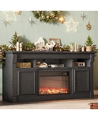 gaomon 58" Farmhouse Wood Fireplace Tv Stand with Open Storage Cabinets Entertainment Center for TVs up to 75"