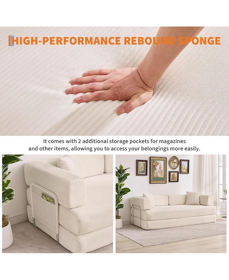 gaomon Convertible Couch - 78.7" Folding Sofa Bed with 2 Pillows, No Assembly Required for Living Room, Bedroom