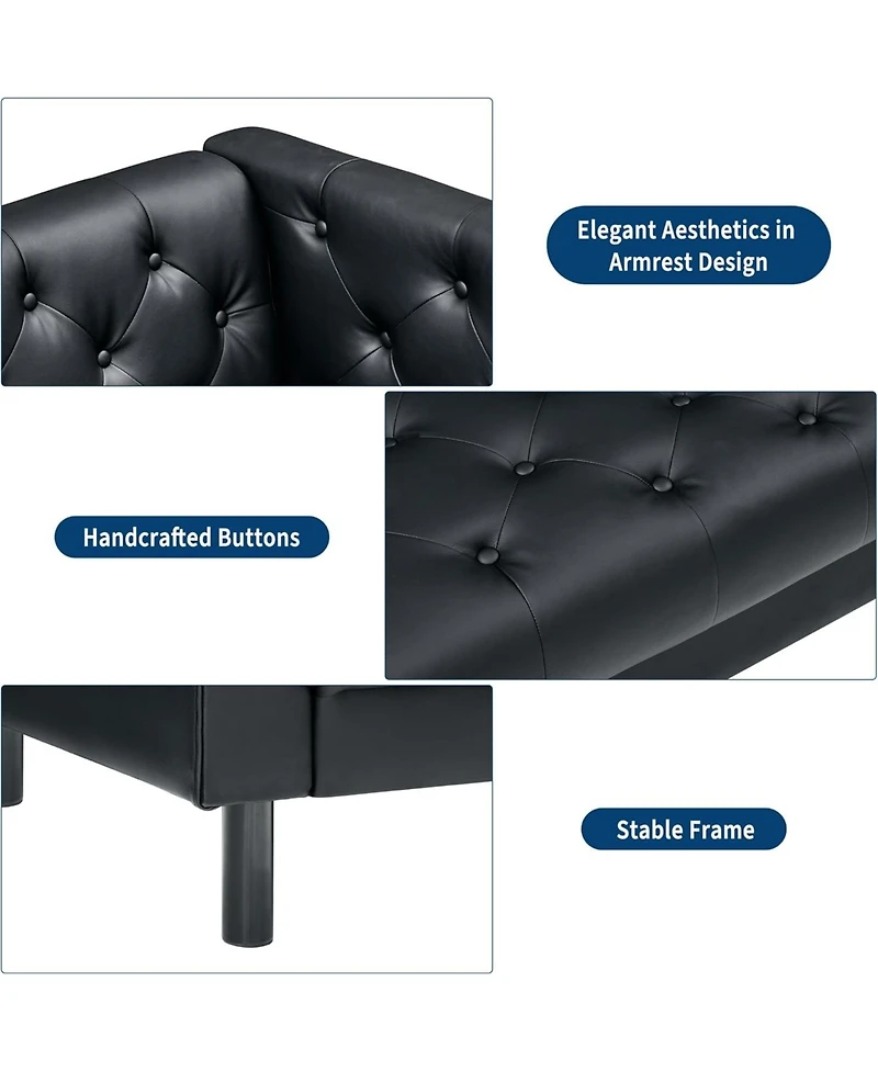 gaomon 81'' Leather Deep Seat Handmade Button Tufted 3 Seater Chesterfield Sofa Couch