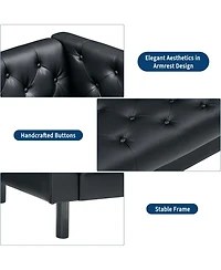 gaomon 81'' Leather Deep Seat Handmade Button Tufted 3 Seater Chesterfield Sofa Couch