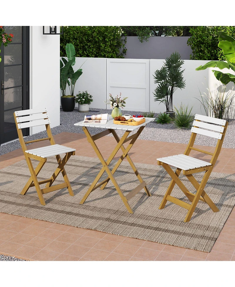 Gymax 3-Piece Folding Patio Bistro Set w/ Slatted Design Small Outdoor Furniture Set