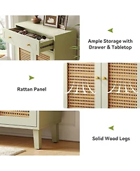 Rainsken Mint Green Shoe Cabinet, 4-Tier Rattan Shoe Rack, Freestanding Shoe Storage Organizer with Adjustable Shelf and Drawer for Entryway, Hallway