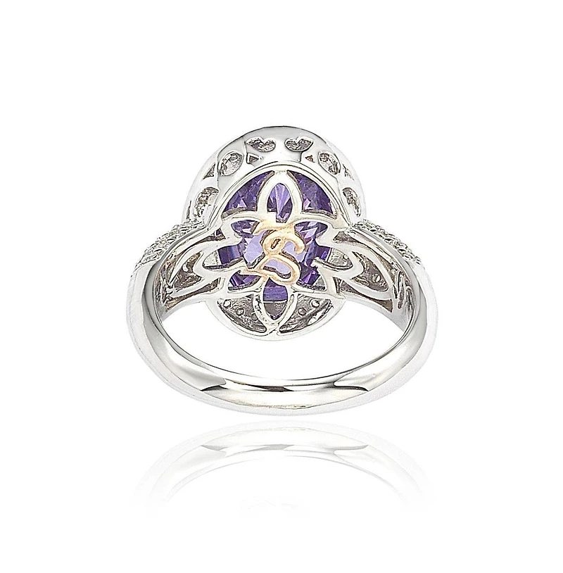 Suzy Levian Sterling Silver Cubic Zirconia Checkered Oval Cut Pave Ring