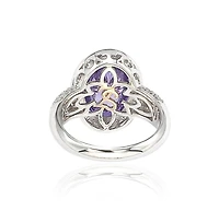 Suzy Levian Sterling Silver Cubic Zirconia Checkered Oval Cut Pave Ring