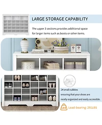 Rainsken Sleek Design 24 Shoe Cubby Console, 5-Tier Storage Cabinet with Curved Base, Freestanding Shoe Organizer for Hallway