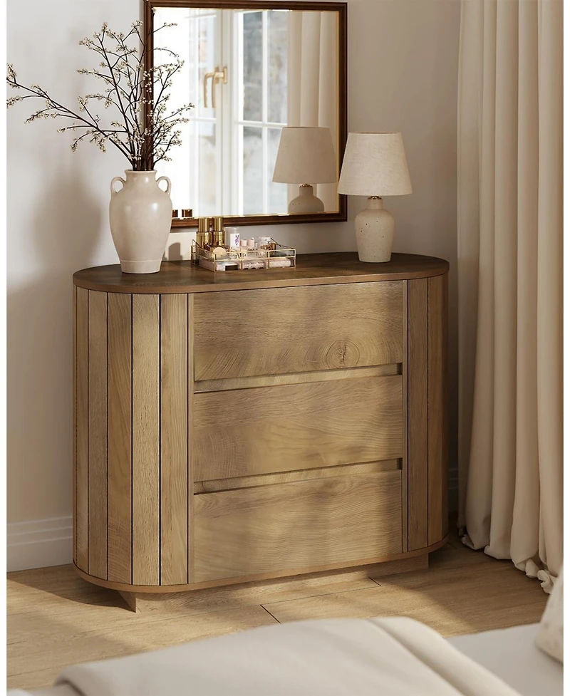 Tribesigns Large Nightstand Set of 2, Oversized Night Stand with 3 Drawers, Slatted Side Design Wood Nightstand, 35" Wide End Tables, Modern Dres