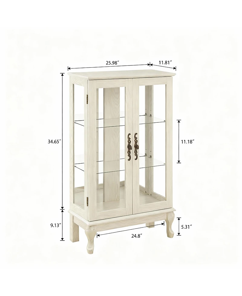 Yigii Antique Display Cabinet with Lighted Glass Doors and Mirrored Panel