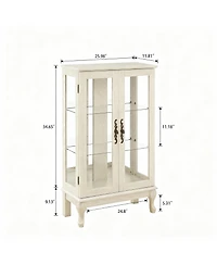 Yigii Antique Display Cabinet with Lighted Glass Doors and Mirrored Panel