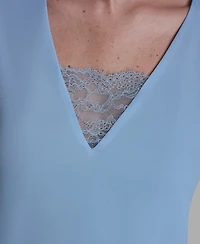 Bcbg Women's V-Neck Lace Detail Pull-On Top