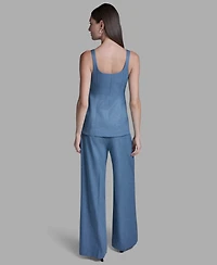 Bcbg Women's Scoop Neck Front Button Denim Vest