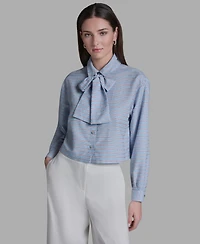 Bcbg Women's Tie-Neck Long-Sleeve Stripe Blouse