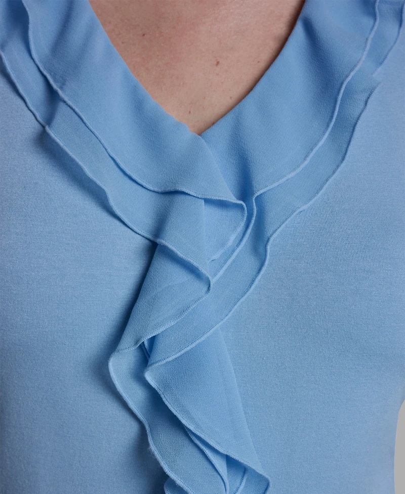 Bcbg Women's V-Neck Ruffle Front Pull-On Top