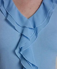 Bcbg Women's V-Neck Ruffle Front Pull-On Top