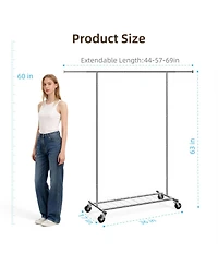 Sugift Adjustable Rolling Garment Rack with Extendable Hanging Rod