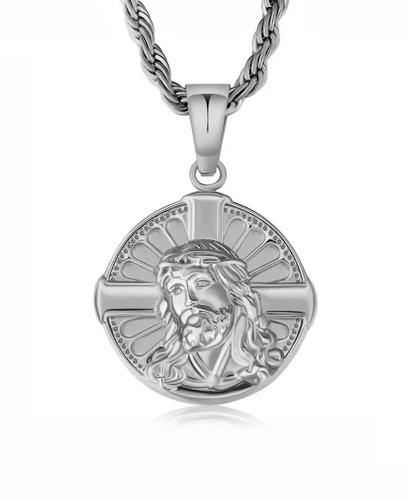 Rhona Sutton Men's Stainless Steel Jesus Cross Coin Pendant Necklace
