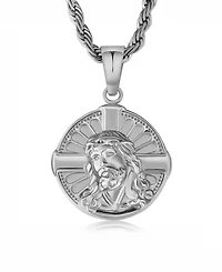 Rhona Sutton Men's Stainless Steel Jesus Cross Coin Pendant Necklace