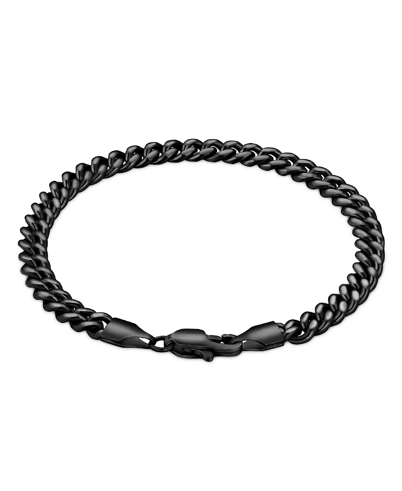 Rhona Sutton Men's Stainless Steel Black Plated Curb Chain Bracelet