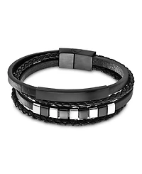 Rhona Sutton Men's Corvian Band Leather Bracelet in Stainless Steel
