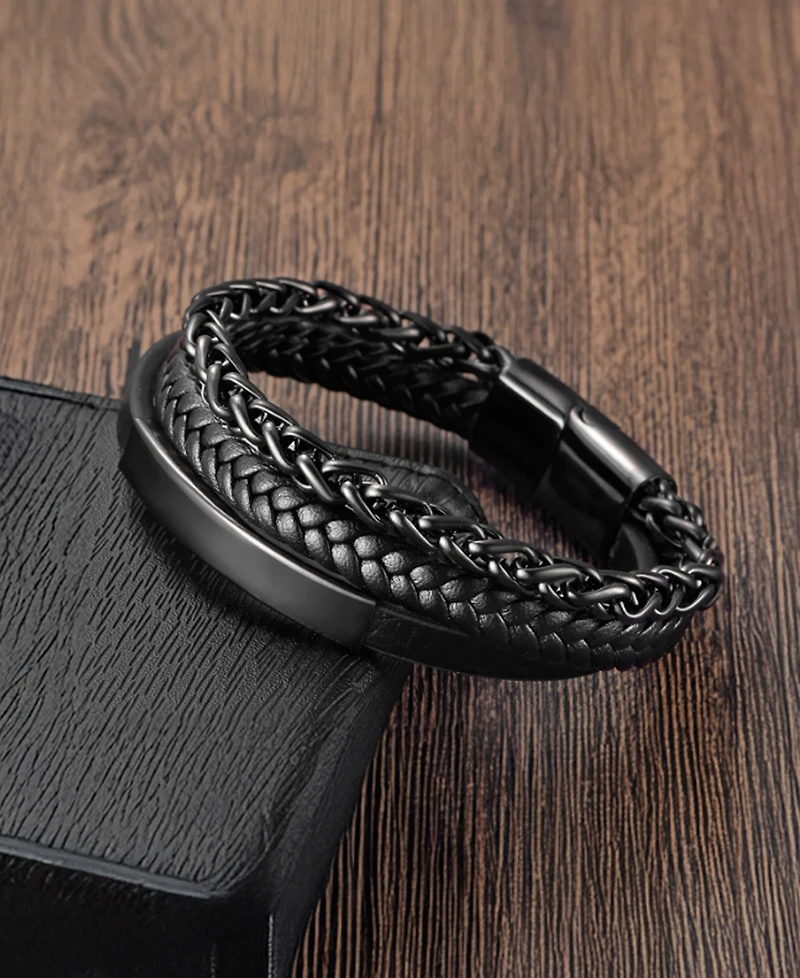 Rhona Sutton Men's Lexor Black Leather & Stainless Steel Bracelet