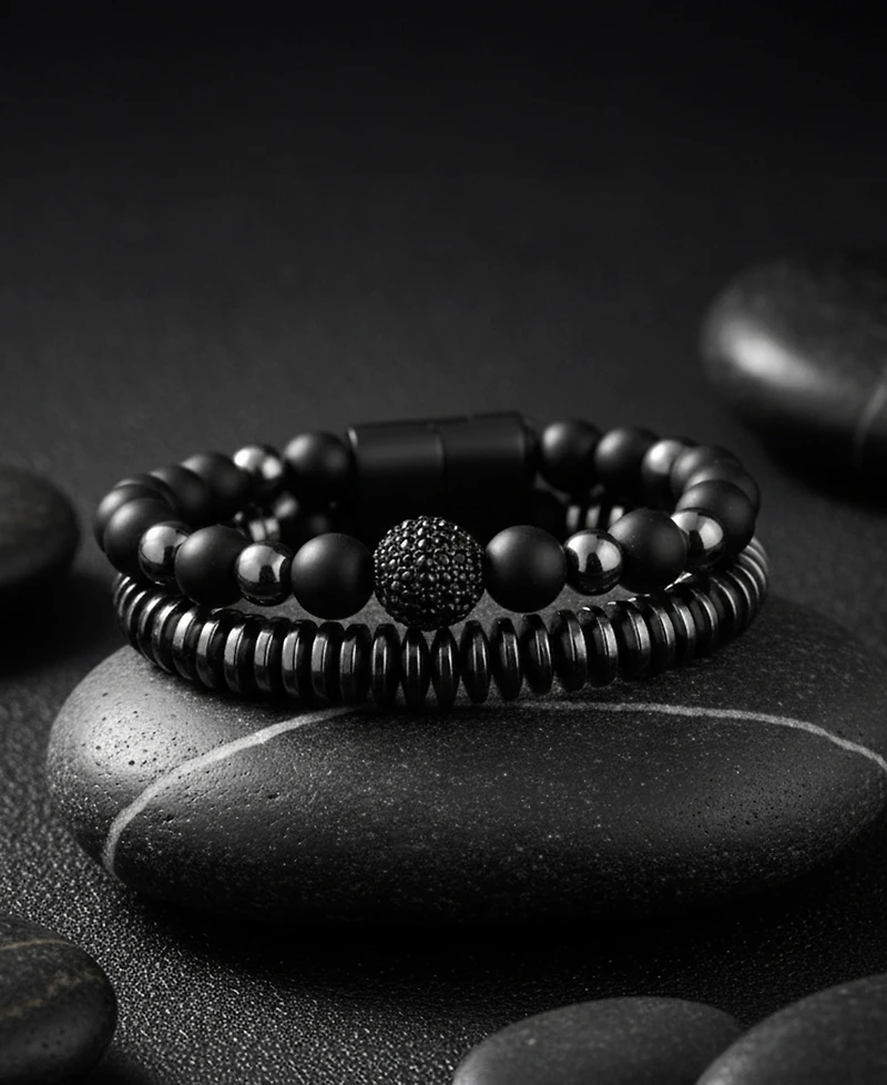 Rhona Sutton Men's Stainless Steel & Novar Black Bracelet