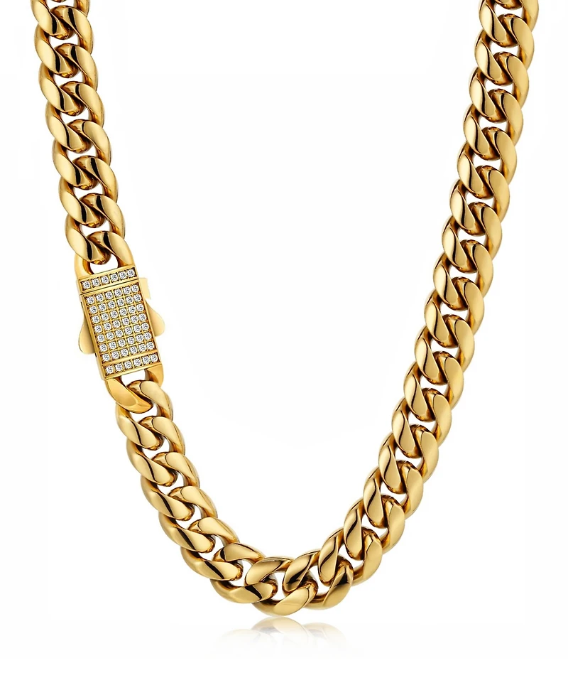 Rhona Sutton Men's Cuban Iced Chain Necklace in 18k Gold Plated