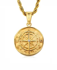 Rhona Sutton Men's Stainless Steel Compass Coin Pendant Necklace in 18k Gold Plated