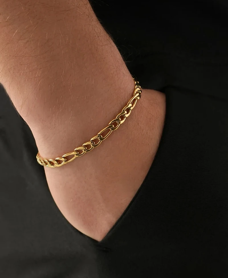 Rhona Sutton Men's Stainless Steel Figaro Chain Bracelet in 18k Gold Plated