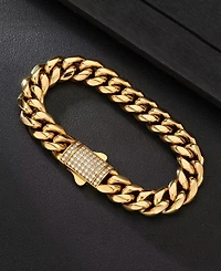 Rhona Sutton Men's Iced Clasp Cuban Chain Bracelet in 18k Gold Plated