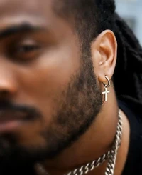 Rhona Sutton Men's Classic Cross Hoop Earrings in Sterling Silver