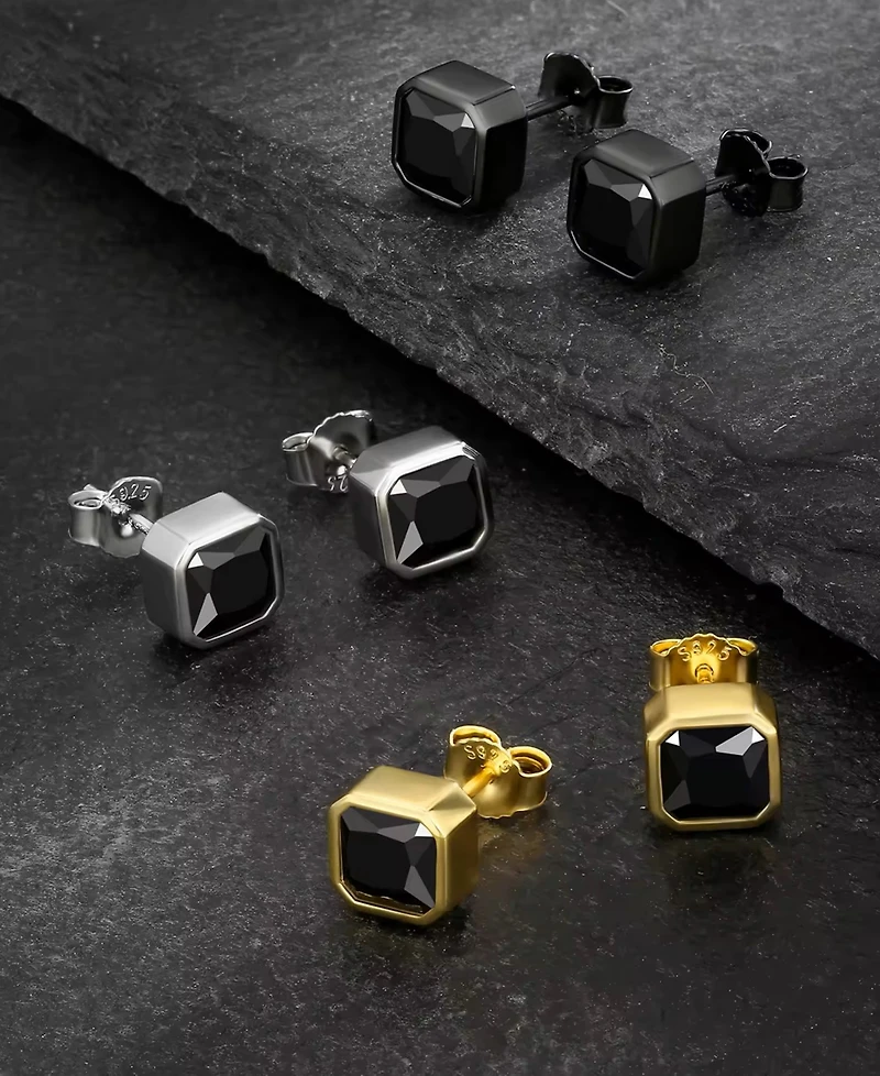 Rhona Sutton Men's Noble Stud Earrings in 14k White Gold Plated Over Sterling Silver