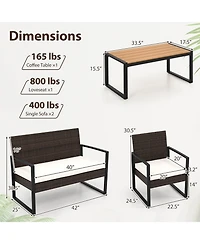 Gymax Pieces Patio Furniture Set Pe Rattan Porch Chairs w/ Loveseat & Coffee Table