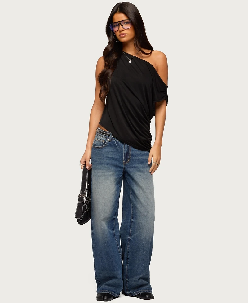 Edikted Women's Ofelia Asymmetric Off Shoulder Ruched Top