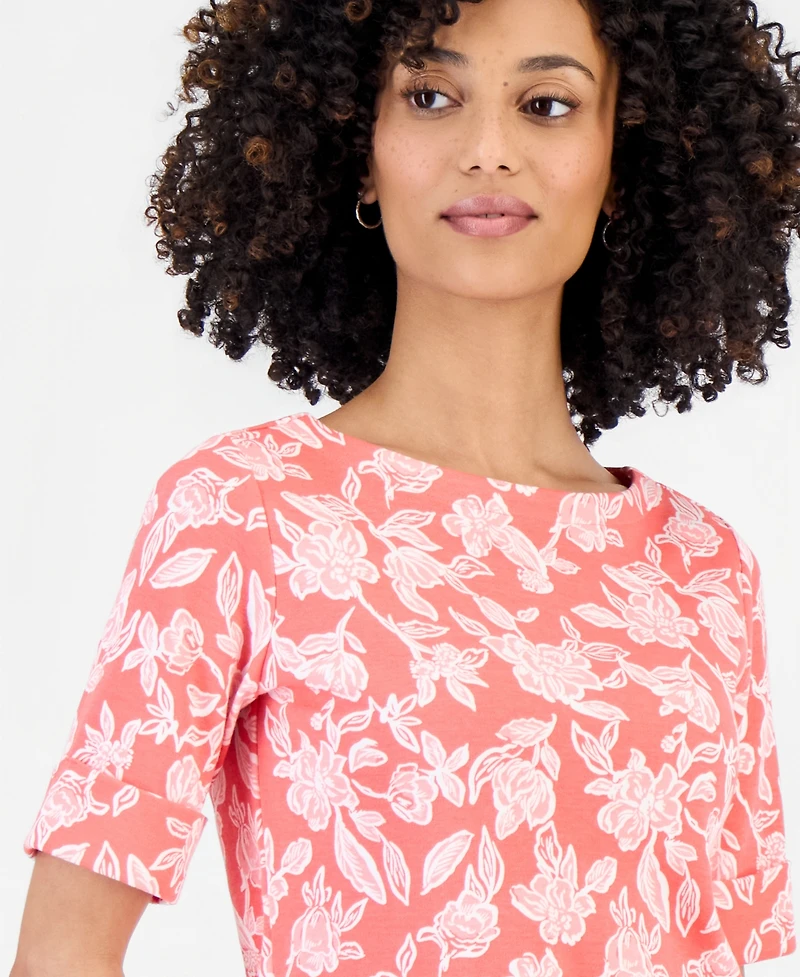 Style & Co Petite Floral Knit Elbow-Sleeve Top, Macy's Exclusive