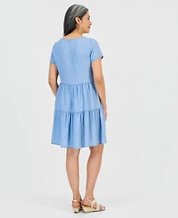 Style & Co Petite Chambray Knit Tiered Dress, Macy's Exclusive
