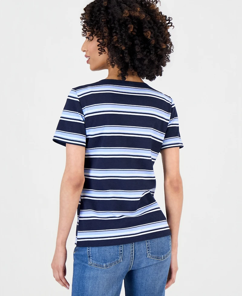 Style & Co Petite Striped Lace-Up Short-Sleeve Top, Macy's Exclusive