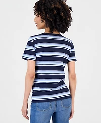 Style & Co Petite Striped Lace-Up Short-Sleeve Top, Macy's Exclusive