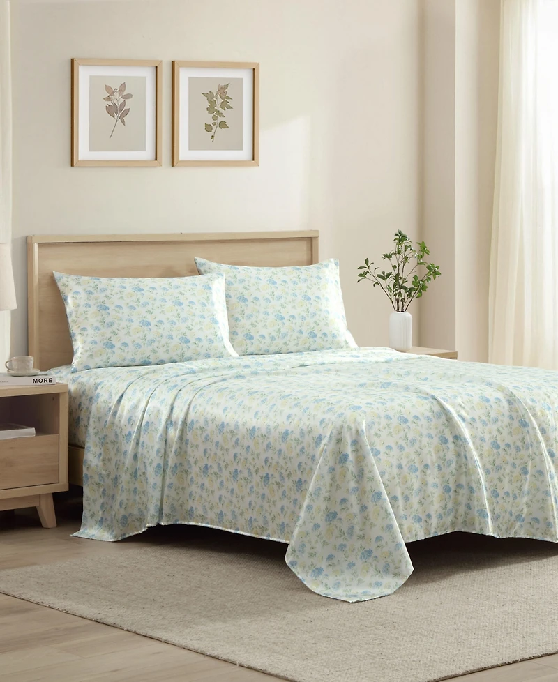 Laura Ashley Printed Satin Edwina 4-Pc. Sheet Set