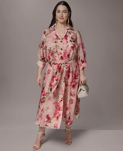 Donna Karan New York Plus Short-Sleeve Organza Shirt Dress